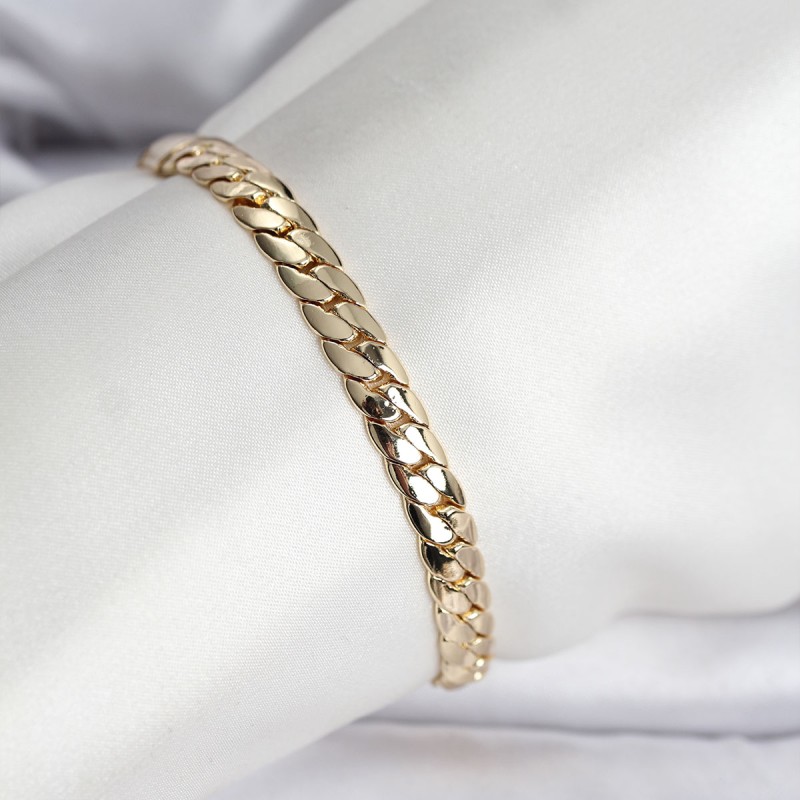 14K Gold Renk Kaplama Ezme Zincir Model Kadın Bileklik