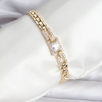 14K Gold Renk Kaplama Zirkon Kare Taşlı CM Kadın Bileklik