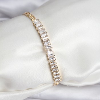 14K Gold Renk Kaplama Zirkon Taşlı Baget Model CM Kadın Bileklik