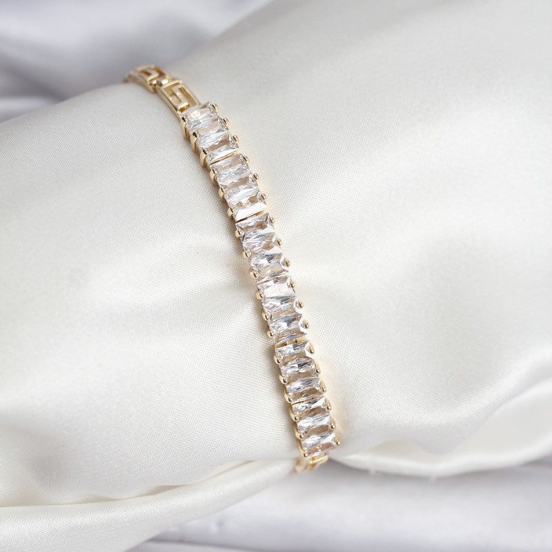 14K Gold Renk Kaplama Zirkon Taşlı Baget Model CM Kadın Bileklik