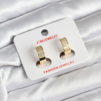 14K Gold Renk Kaplama Zirkon Taşlı Halka CM Kadın Küpe