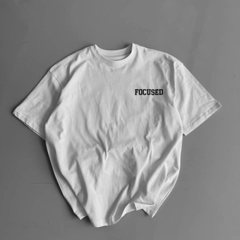 20/1 Penye Compack Baskılı Oversize Bisiklet Yaka Kısa Kol Yazlık T-shirt - Beyaz -