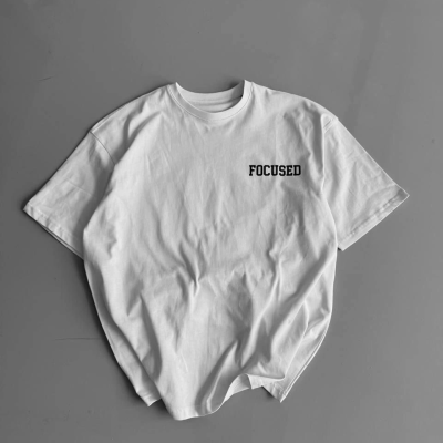 20/1 Penye Compack Baskılı Oversize Bisiklet Yaka Kısa Kol Yazlık T-shirt - Beyaz -