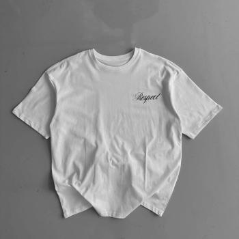 20/1 Penye Compack Baskılı Oversize Bisiklet Yaka Kısa Kol Yazlık T-shirt - Beyaz -