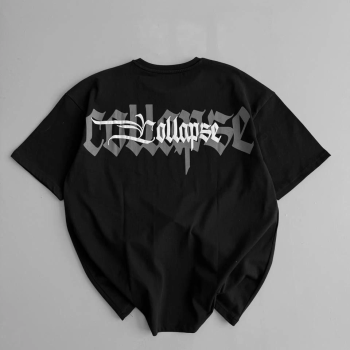 20/1 Penye Compack   Baskılı Oversize Bisiklet Yaka Kısa Kol Yazlık T-shirt - Siyah -