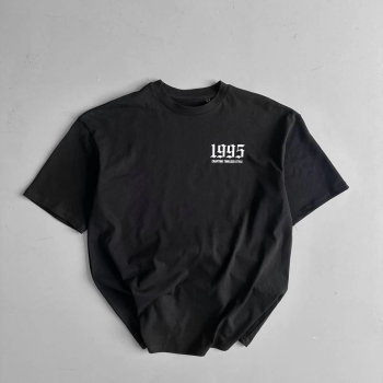 20/1 Penye Compack Baskılı Oversize Bisiklet Yaka Kısa Kol Yazlık T-shirt - Siyah -