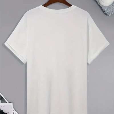 20/1 Penye Compack Palmiye Baskılı Oversize Bisiklet Yaka Kısa Kol T-shirt - Beyaz -