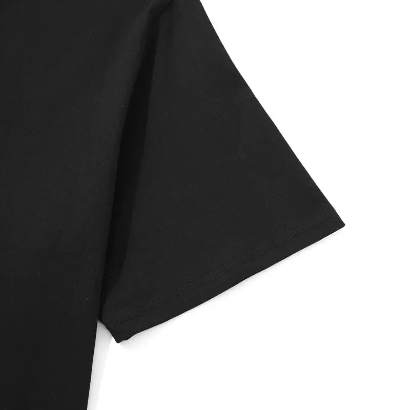 20/1 Penye Compack Palmiye Ön Baskılı Oversize Bisiklet Yaka Kısa Kol Yazlık T-shirt - Siyah -