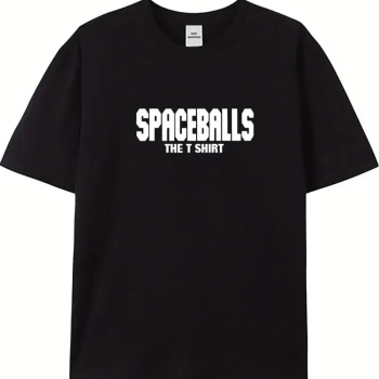20/1 Penye Compack SPACEBALLS   Baskılı Oversize Bisiklet Yaka Kısa Kol Yazlık T-shirt - Siyah -