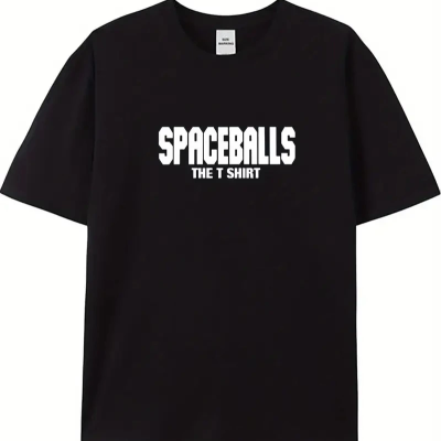 20/1 Penye Compack SPACEBALLS   Baskılı Oversize Bisiklet Yaka Kısa Kol Yazlık T-shirt - Siyah -