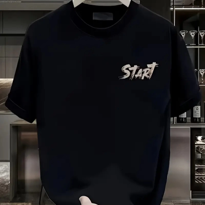 20/1 Penye Compack Start All Over Baskılı Oversize Bisiklet Yaka Kısa Kol T-shirt - Siyah -