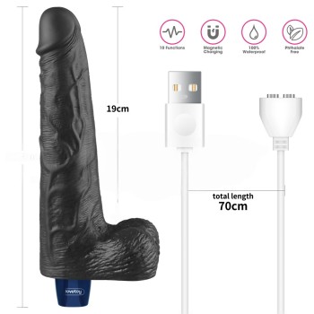 25.3 cm USB Şarjlı Yeni Nesil Realistik Titreşimli Zenci Dildo Penis
