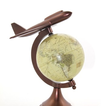 25x15 cm Pirinç Uçak Tasarımlı Dünya Küre 