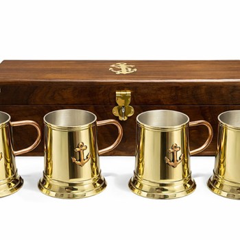 29x7 cm Ahşap Kutulu 4'lü Pirinç Fincan Seti 