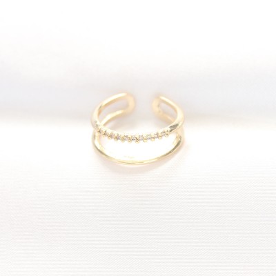 2li Görünümlü Su Yolu Tasarımlı Gold Renk Ayarlanabilir Yüzük