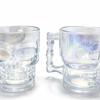 2'li Şeffaf Cam Kurukafa Kupa Bardak Seti 