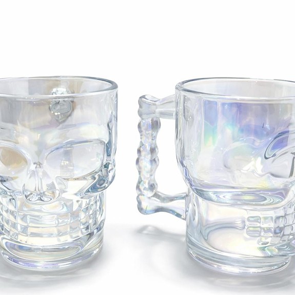 2'li Şeffaf Cam Kurukafa Kupa Bardak Seti 