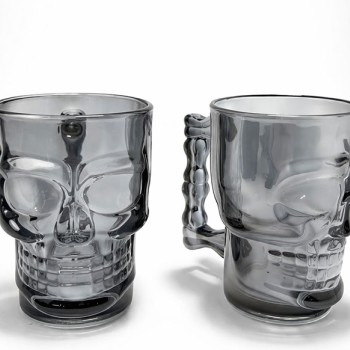 2'li Siyah Cam Kurukafa Kupa Bardak Seti 