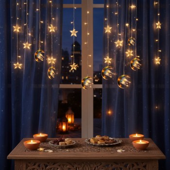 3 mt Fişli Hilal Cami Yıldız Ramazan Perde LED 