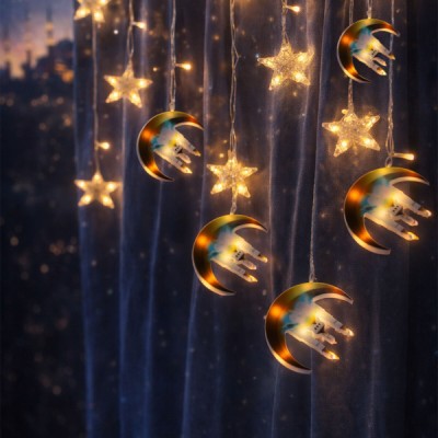 3 mt Fişli Hilal Cami Yıldız Ramazan Perde LED 