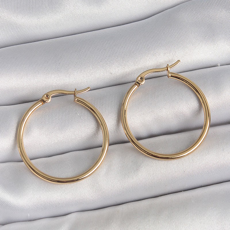 316 Çelik Gold Renk 27 mm Halka Model Kadın Küpe