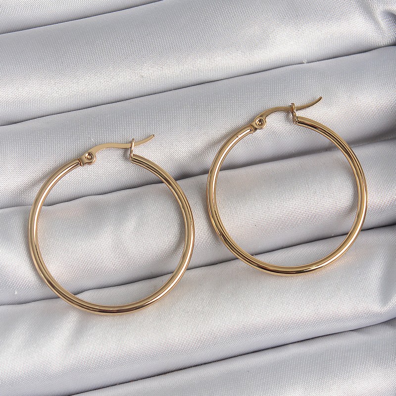 316 Çelik Gold Renk 33 mm Kadın Halka Model Kadın Küpe