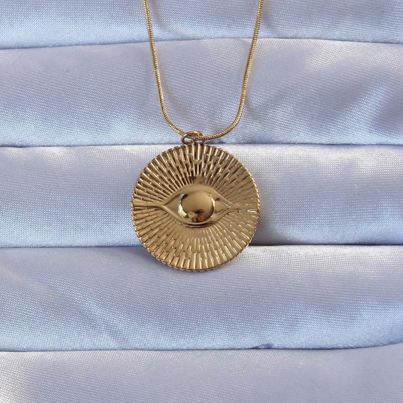 316L Altın Renk İşlemeli Göz Kolye