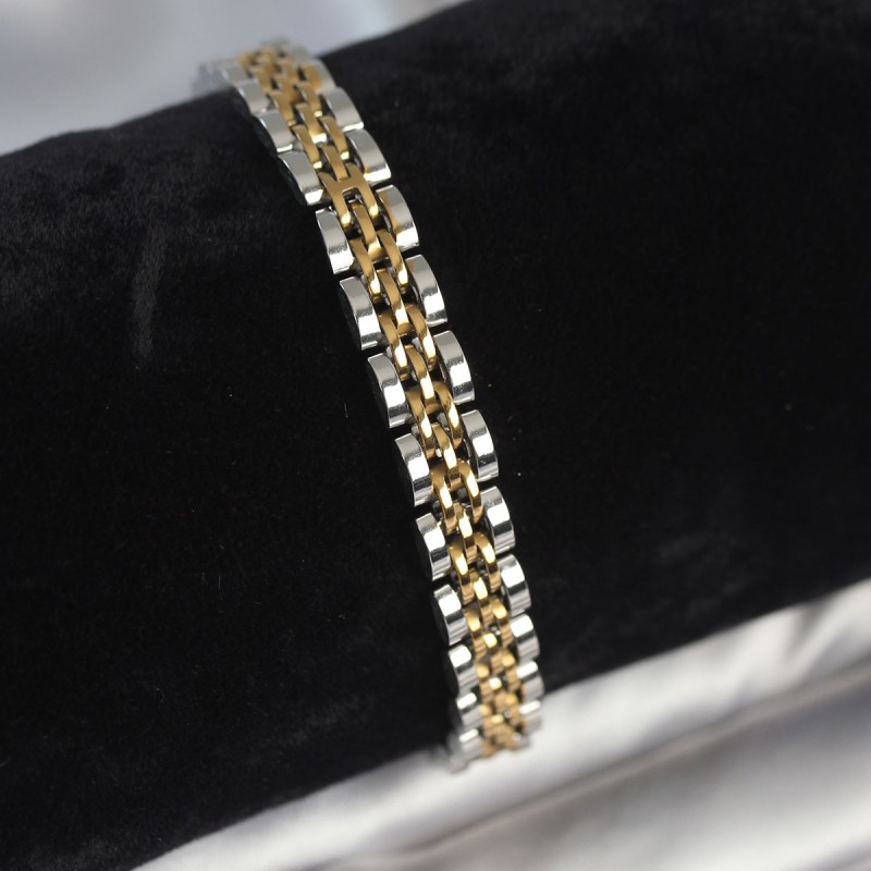 316L Çelik 7 mm Kalınlıkta Gold ve Gümüş Renkli Erkek Bileklik