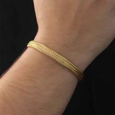 316L Çelik Altın Renk Hasır Görünüm Erkek Bileklik