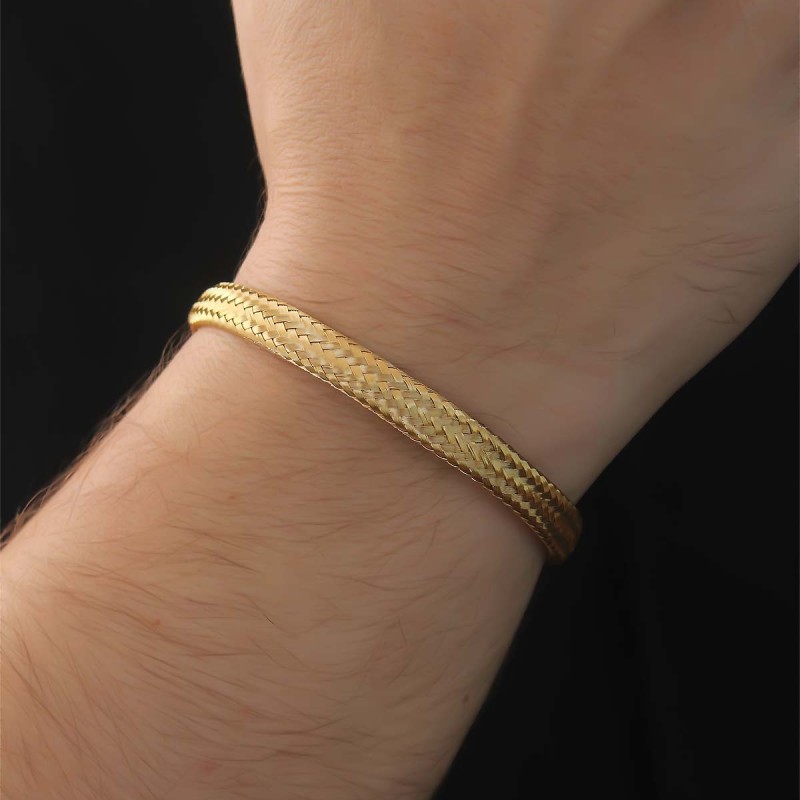 316L Çelik Altın Renk Hasır Görünüm Erkek Bileklik