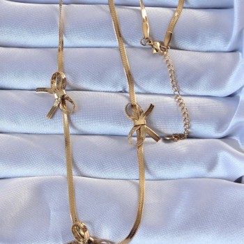316L Çelik Altın Renk İtalyan Zincirli Fiyonk Kolye