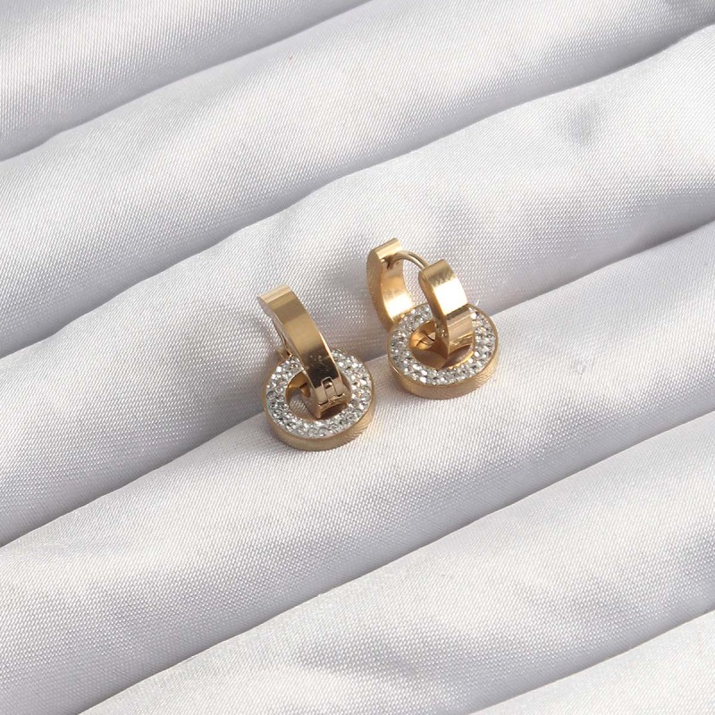 316L Çelik Altın Renk Zirkon Taşlı Halka Model Küpe