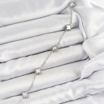 316L Çelik Beyaz Sedef Yonca Model Gümüş Renk Kadın Bileklik