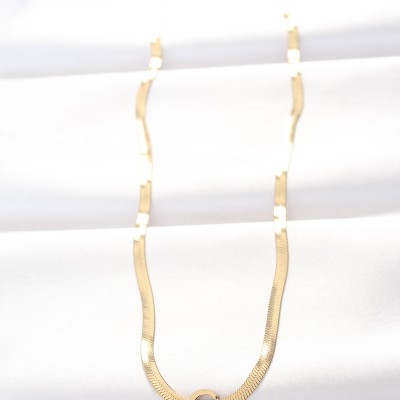 316L Çelik C Harfli Gold Renk İtalyan Zincirli Kolye