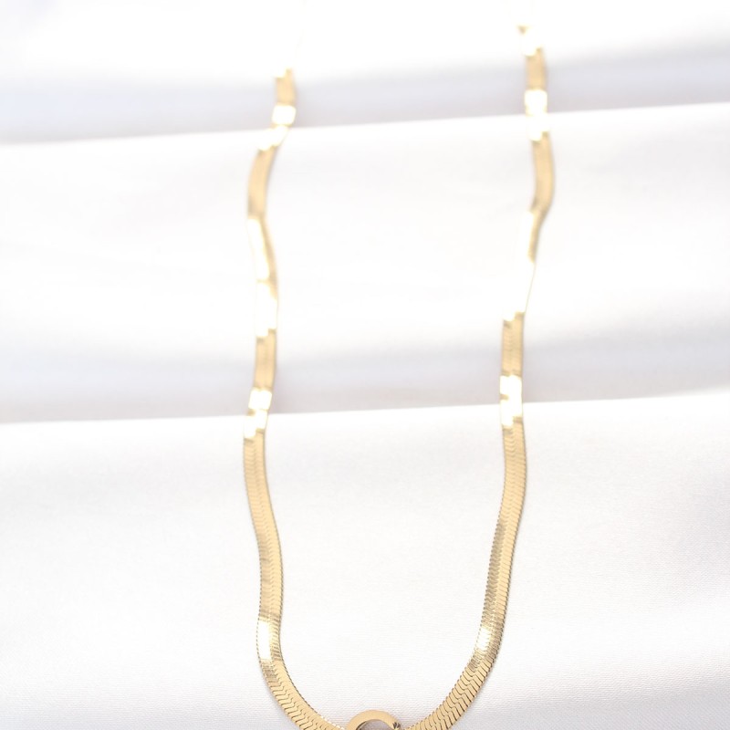 316L Çelik C Harfli Gold Renk İtalyan Zincirli Kolye