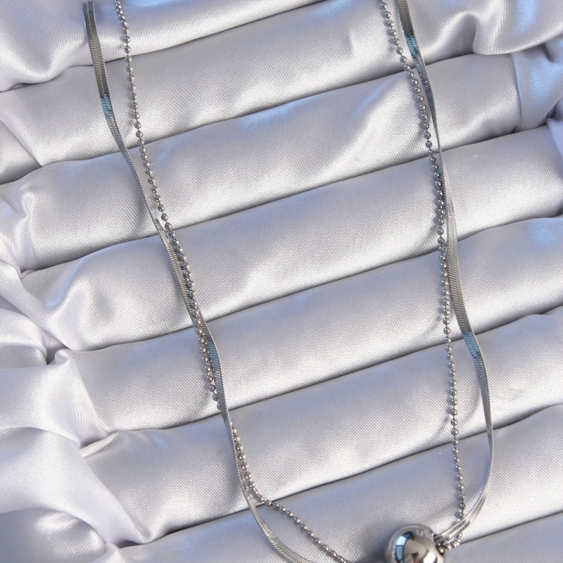 316L Çelik Çift Zincirli Gümüş Renk Topçuk İtalyan Model Kolye