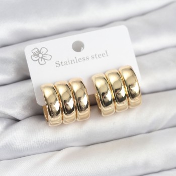 316L Çelik Gold Renk 3'lü Görünüm Kadın Küpe