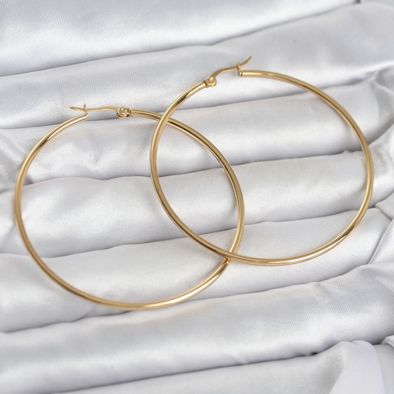 316L Çelik Gold Renk 60 mm Halka Kadın Küpe