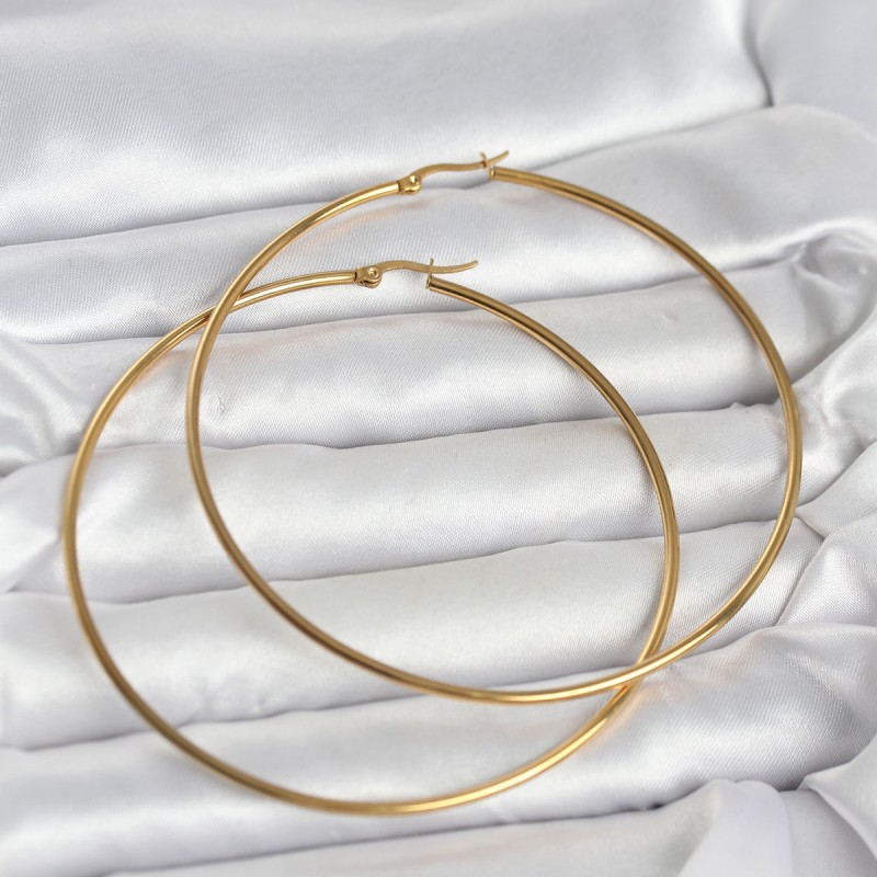 316L Çelik Gold Renk 80 mm Kadın Halka Küpe