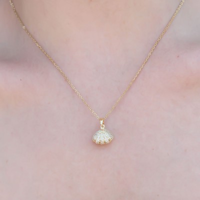 316L Çelik Gold Renk Açılır Midye Model Kadın Kolye