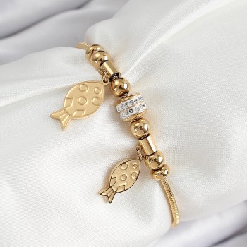 316L Çelik Gold Renk Balık Model Kadın Bileklik