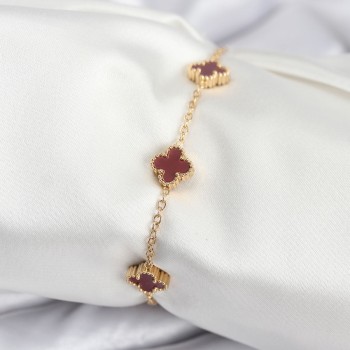 316L Çelik Gold Renk Bordo Baby Boy Yonca Kadın Bileklik