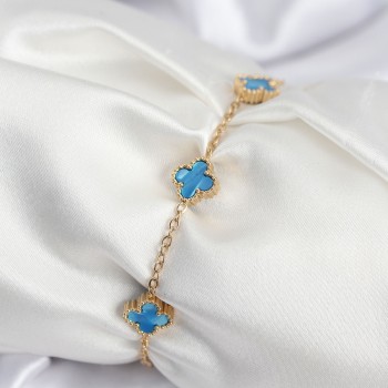 316L Çelik Gold Renk Buz Mavisi Baby Boy Yonca Kadın Bileklik