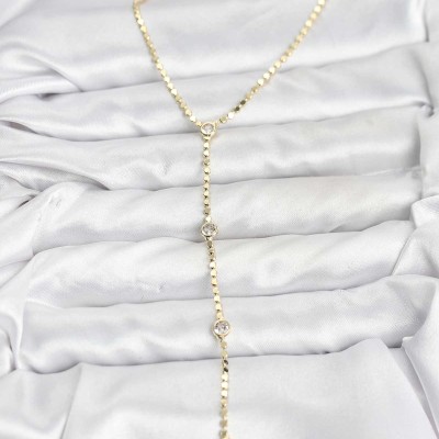 316L Çelik Gold Renk Ezme Zincir Model Y Kadın Kolye