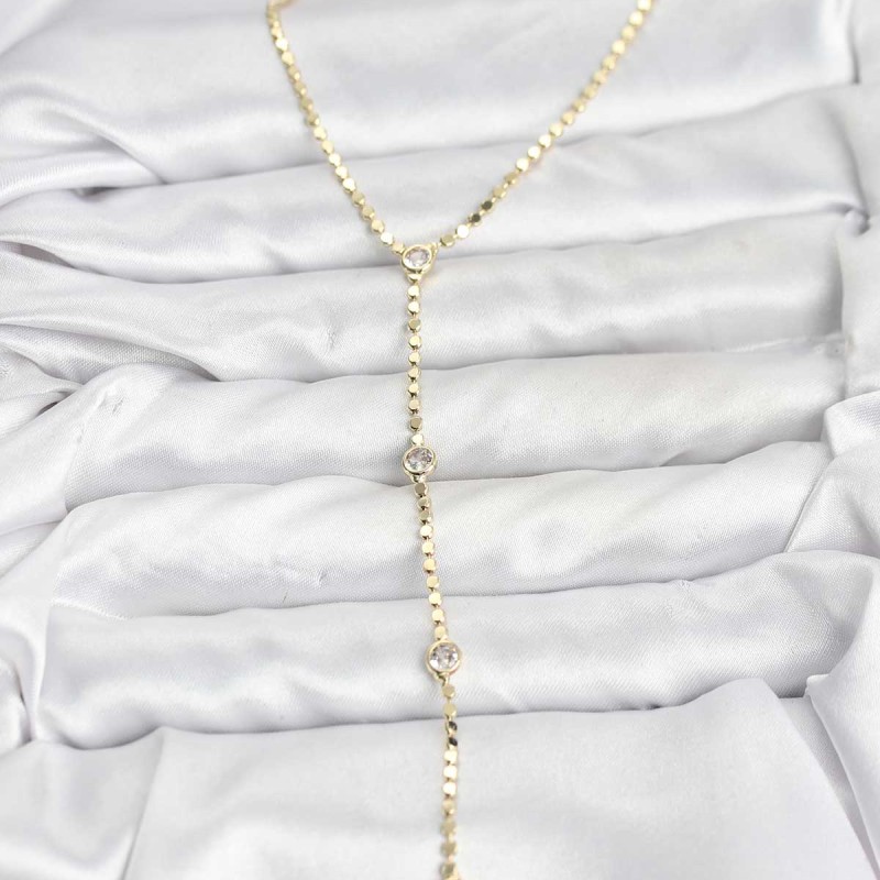 316L Çelik Gold Renk Ezme Zincir Model Y Kadın Kolye