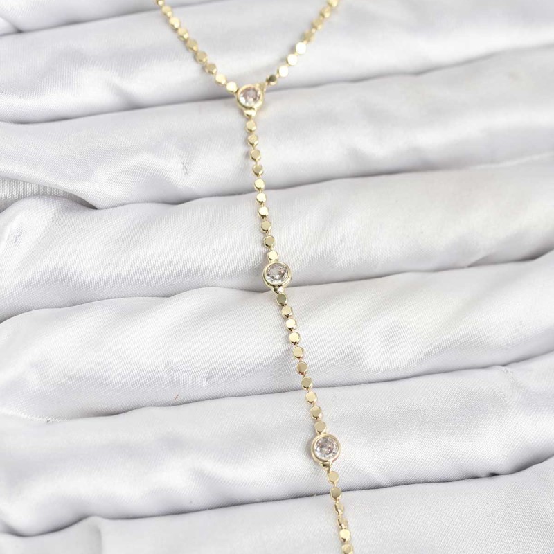 316L Çelik Gold Renk Ezme Zincir Model Y Kadın Kolye