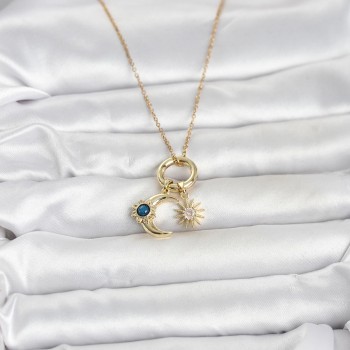 316L Çelik Gold Renk Gece Gündüz Tema Charmlı Kadın Kolye