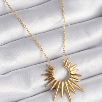 316L Çelik Gold Renk Güneş Model Vintage Kadın Kolye