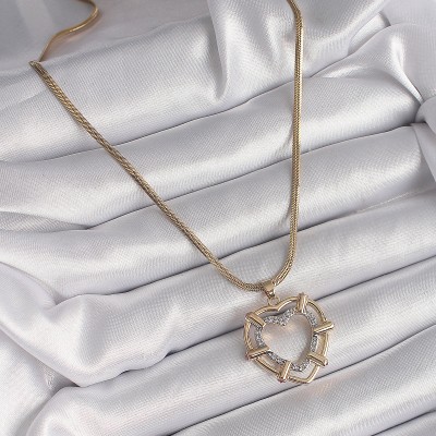 316L Çelik Gold Renk İtalyan Zincir Mix Renk Zirkon Taşlı Kalp Model Kadın Kolye