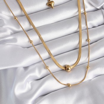 316L Çelik Gold Renk İtalyan Zincir Model Topçuk Detay Kadın Kolye